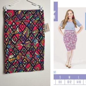 Lularoe Cassie Pencil Skirt High Yoga Waist Women's Size Large L Red Abstract…